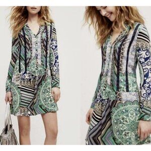 Tiny Anthropologie Drop Waist Pintucked Rayon Caviana Paisley Mini Dress Sm